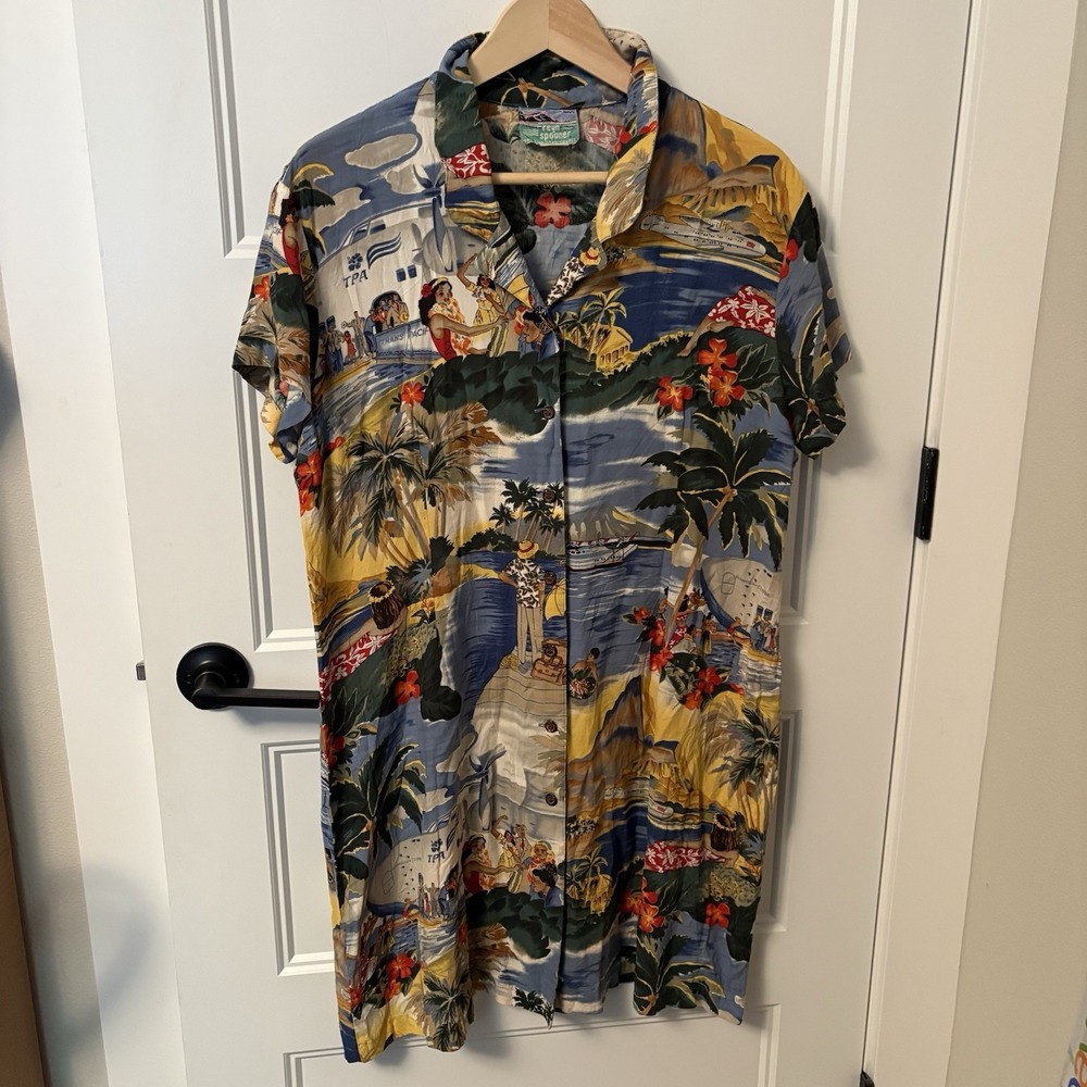 Vtg Reyn Spooner Women's XL Transpacific Hawaiian Aloha Long Blouse/Short Dress